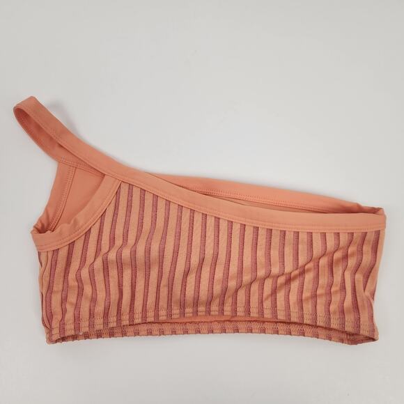 L*Space Axel Bikini Top One Shoulder in Two Tone Rib Orange Size Small NWT - Picture 4 of 6